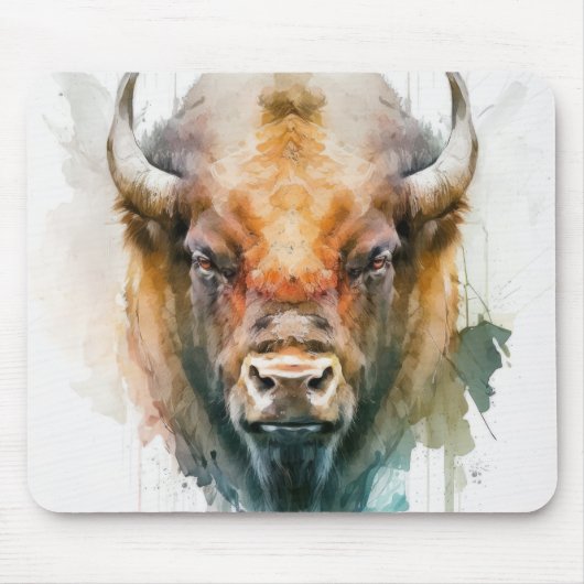 バッファローポートレート絵画動物の野生動物アウトドア マウスパッド (正面)