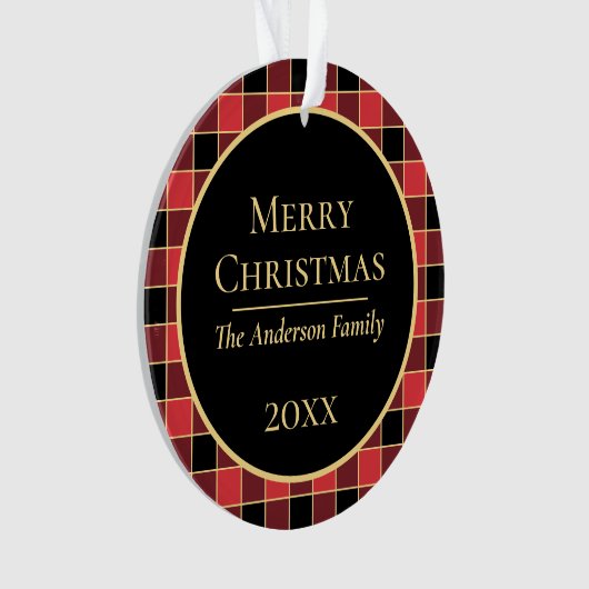 バッファローモダンチェックカスタムカラーズファミリーフォト オーナメント (正面)