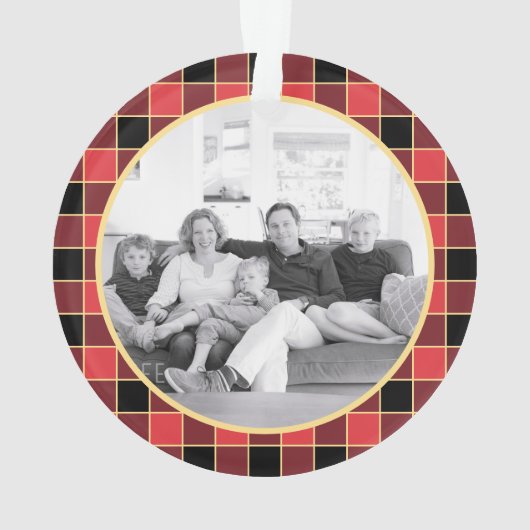 バッファローモダンチェックカスタムカラーズファミリーフォト オーナメント (裏面)