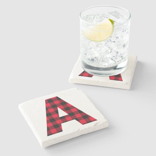 バッファローモダンプレイドイニシャルAモノグラム ストーンコースター (横)