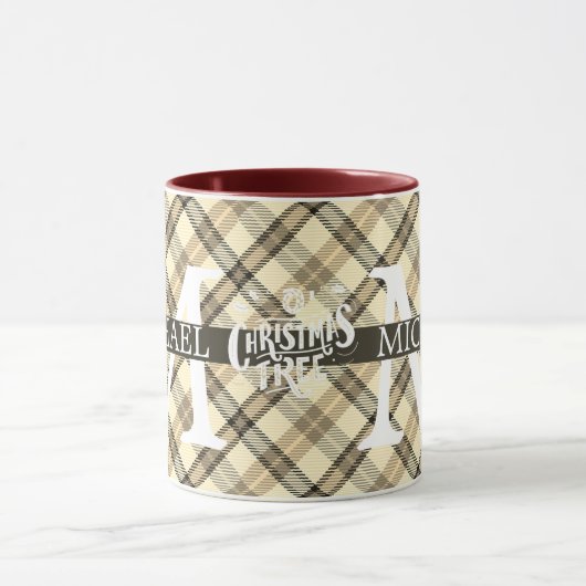 バッファローモダンプレイドモノグラムクリスマスホリデー マグカップ (中央)