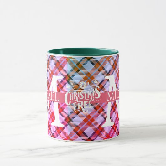 バッファローモダンプレイドモノグラムクリスマスホリデー マグカップ (中央)