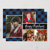 バッファローモダンプレイド写真コラージュのクリスマスカード (正面/裏面)
