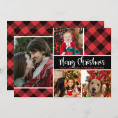 バッファローモダンプレイド写真コラージュのクリスマスカード (正面/裏面)