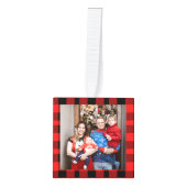 バッファローモダンプレイド4家族の写真クリスマス キューブオーナメント (正面)