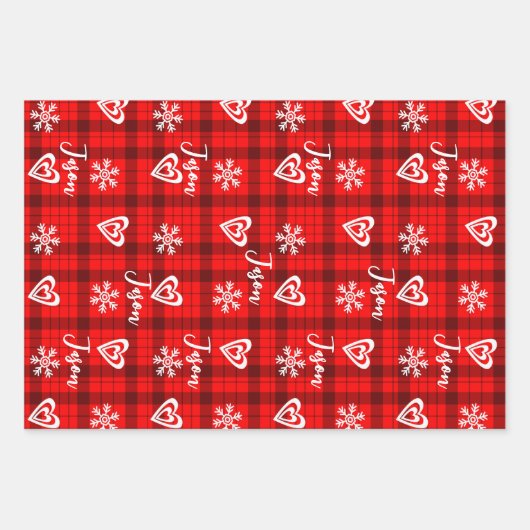 バッファローラブハート雪パーソナライズされた片 ラッピングペーパーシート (正面2)