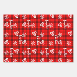 バッファローラブハート雪パーソナライズされた片 ラッピングペーパーシート