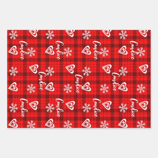 バッファローラブハート雪パーソナライズされた片 ラッピングペーパーシート (正面)