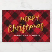バッファローレッドプレイドとゴールドフォイルのスクリプトクリスマス フードラベル (シングルラベル)