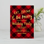 バッファローレッドプレイドクリスマスパーティー侵略 箔招待状 (立ち正面)