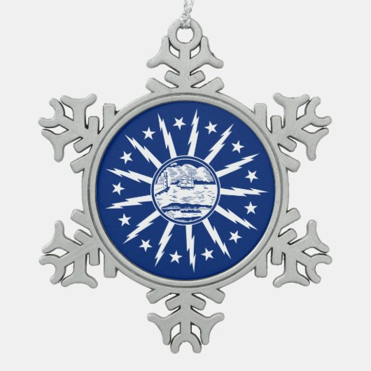 バッファロー国旗、ニューヨーク・スノーフレーク・ペーター・クリスティム スノーフレークピューターオーナメント (正面)
