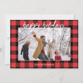 バッファロー市松模様にフランネルレッド黒写真幸せ シーズンカード (正面)