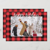 バッファロー市松模様にフランネルレッド黒写真幸せ シーズンカード (正面/裏面)