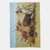 バッファロー狩りバイレミントン、ヴィンテージ先住民アメリカン キッチンタオル (縦)