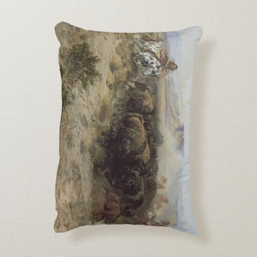 バッファロー狩りNo. 26 by CMラッセル、ヴィンテージインディアン アクセントクッション (裏面(縦))