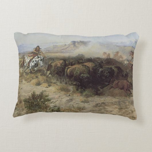 バッファロー狩りNo. 26 by CMラッセル、ヴィンテージインディアン アクセントクッション (裏面)
