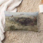 バッファロー狩りNo. 26 by CMラッセル、ヴィンテージインディアン ランバークッション (ブランケット)