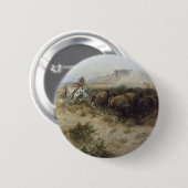 バッファロー狩りNo. 26 by CMラッセル、ヴィンテージインディアン 缶バッジ (正面&裏面)