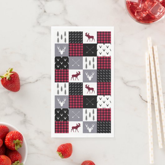 バッファロー素朴の格子模様パッチワーク赤い白のクリスマス (インサイチュ)