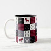 バッファロー素朴の格子模様パッチワーク赤い白のクリスマス ツートーンマグカップ (左)