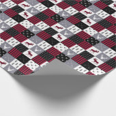 バッファロー素朴の格子模様パッチワーク赤い白のクリスマス ラッピングペーパー (角)