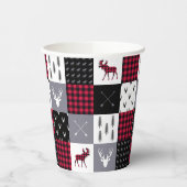 バッファロー素朴の格子模様パッチワーク赤い白のクリスマス 紙コップ (左)