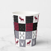 バッファロー素朴の格子模様パッチワーク赤い白のクリスマス 紙コップ (右)