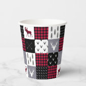 バッファロー素朴の格子模様パッチワーク赤い白のクリスマス 紙コップ (正面)
