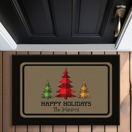バッファロー素朴チェックのクリスマスツリーのカスタマイズ可能 ドアマット