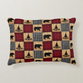 バッファロー素朴チェックは、木の木の赤い黒を支える アクセントクッション (正面)