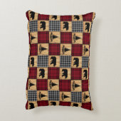 バッファロー素朴チェックは、木の木の赤い黒を支える アクセントクッション (裏面(縦))