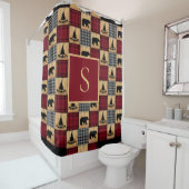 バッファロー素朴チェックは、木の木の赤い黒を支える シャワーカーテン (インサイチュ)