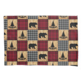 バッファロー素朴チェックは、木の木の赤い黒を支える 枕カバー (正面)