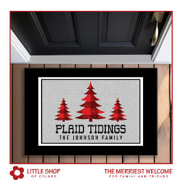 バッファロー素朴チェッククリスマスツリーズモノグラム ドアマット