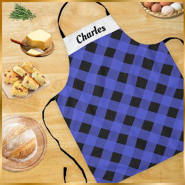 バッファロー素朴チェックブルークリスマスキッチン エプロン