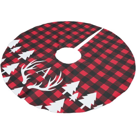 バッファロー素朴チェックプレイドホワイトディアー〔雄ジカの〕枝角 ブラッシュドポリエステルツリースカート (アングル)