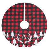 バッファロー素朴チェックプレイドホワイトディアー〔雄ジカの〕枝角 ブラッシュドポリエステルツリースカート (正面)