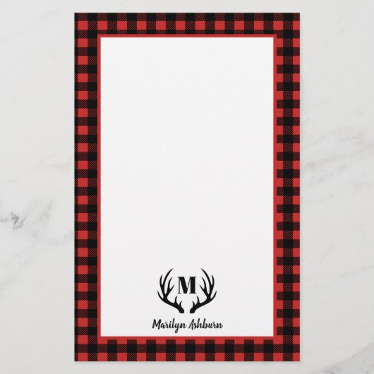 バッファロー素朴チェックプレイド&ブラック〔雄ジカの〕枝角 便箋 (正面)