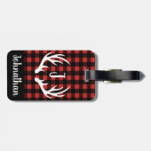 バッファロー素朴チェックプレイド&ホワイトディアー〔雄ジカの〕枝角 ラゲッジタグ (裏面横)