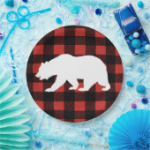 バッファロー素朴チェックプレイド&ホワイトベアシルエット ペーパープレート (パーティー)
