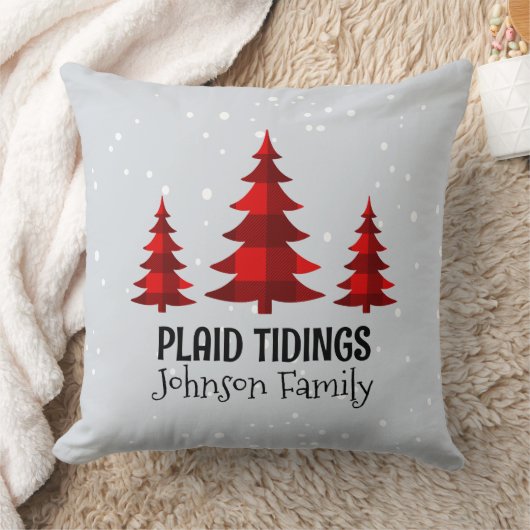 バッファロー素朴チェック常緑樹パーソナライズされた木 クッション (ブランケット)