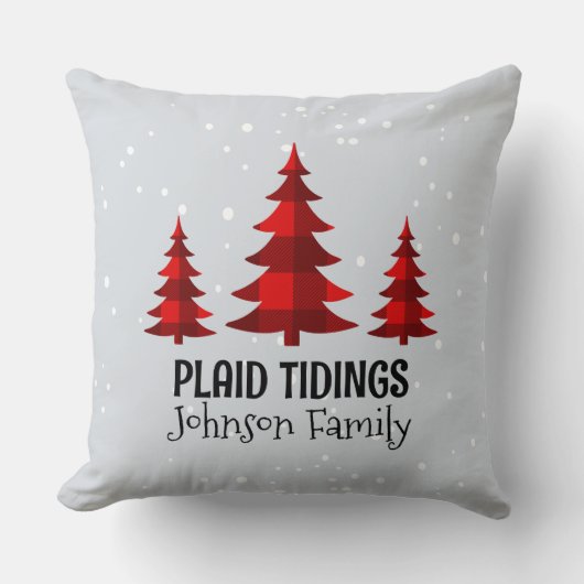 バッファロー素朴チェック常緑樹パーソナライズされた木 クッション (正面)