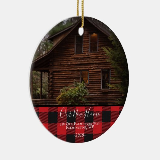 バッファロー素朴チェック新しいホームフォトクリスマス セラミックオーナメント (右)