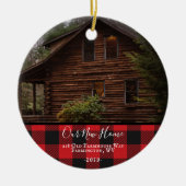 バッファロー素朴チェック新しいホームフォトクリスマス セラミックオーナメント (正面)