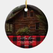 バッファロー素朴チェック新しいホームフォトクリスマス セラミックオーナメント (裏面)