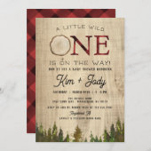 バッファロー素朴チェック野生の1つの赤ちゃんシャワー 招待状 (正面/裏面)