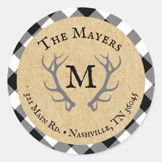 バッファロー素朴プレイドアントラーモノグラムアドレス ラウンドシール (正面)