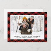 バッファロー素朴プレイドカスタムフォトレッドブラック シーズンポストカード (正面/裏面)