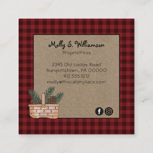 バッファロー素朴プレイドキャビンロッジスタイル スクエア名刺 (裏面)