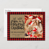 バッファロー素朴プレイドクラフトフォトファミリークリスマス ポストカード (正面/裏面)